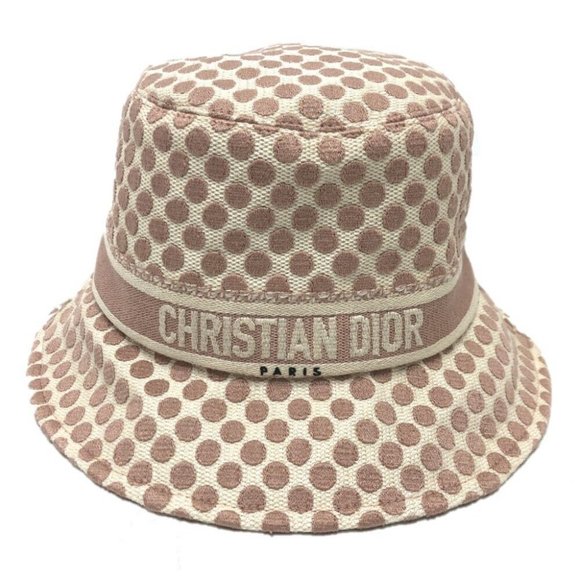 Auth Christian Dior 05DDO923I156 Logo dots hat cotton / polyester pink/White